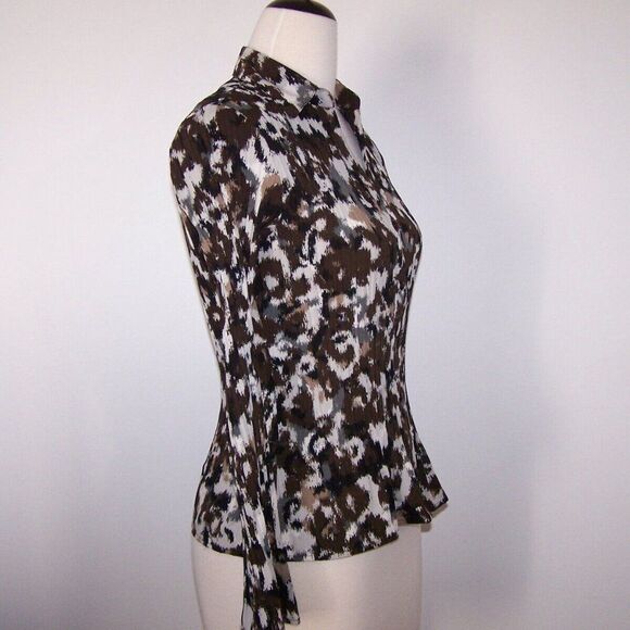 Apt. 9 Shirt Top Blouse PM Stretch Accordion Pleats Long Sleeves Brown Black - Picture 6 of 10